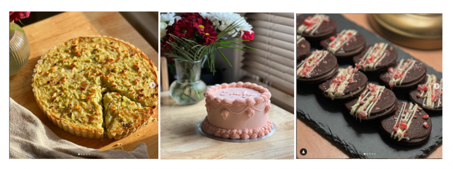 Images show quiche, cake and cookies baked by Vanessa Leigh Woods